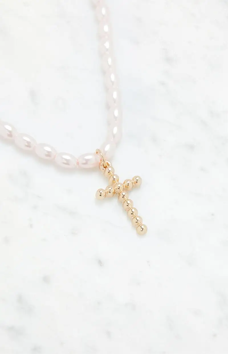 LA Hearts Pearl Cross Necklace