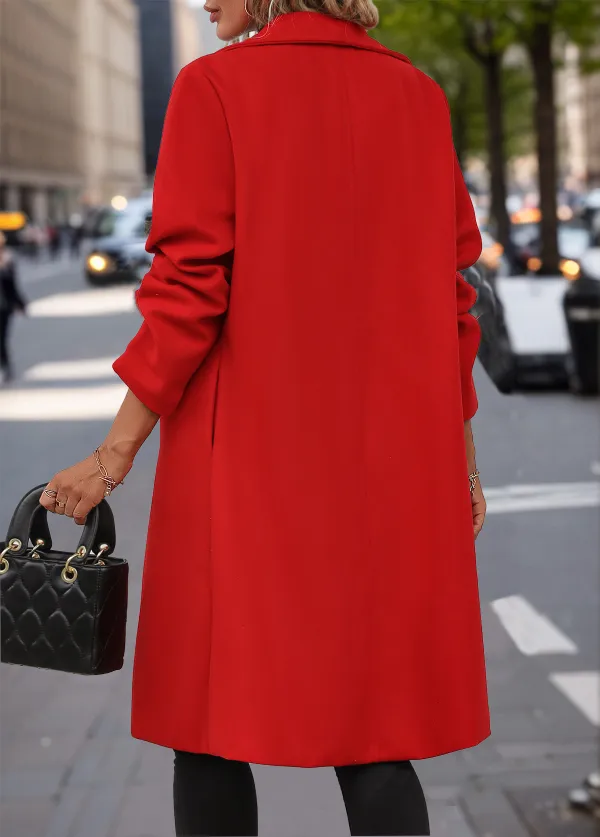 Red Button Long Sleeve Lapel Coat