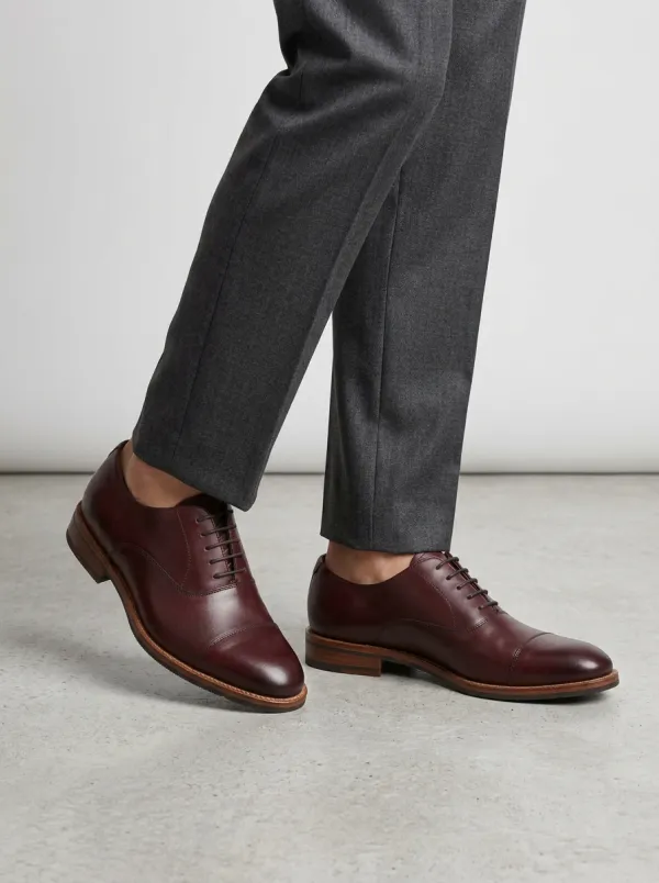 Men's Business Formal Burgundy Leather Cap Toe Oxford Shoes