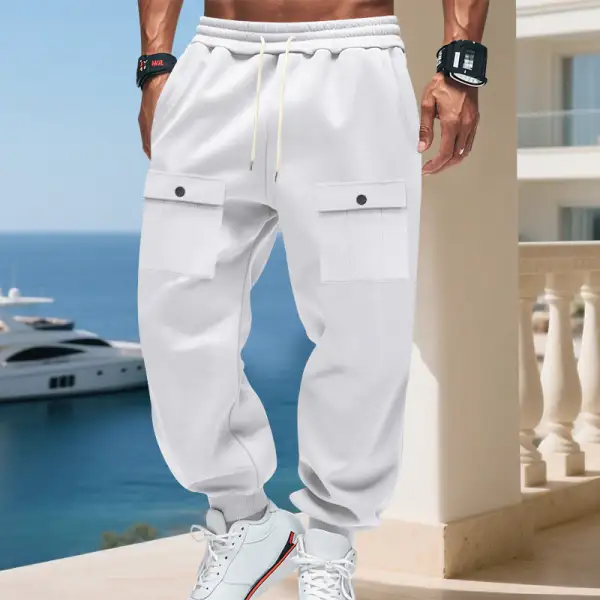 Men's Cargo Joggers Pockets Waistband Cargo Pants