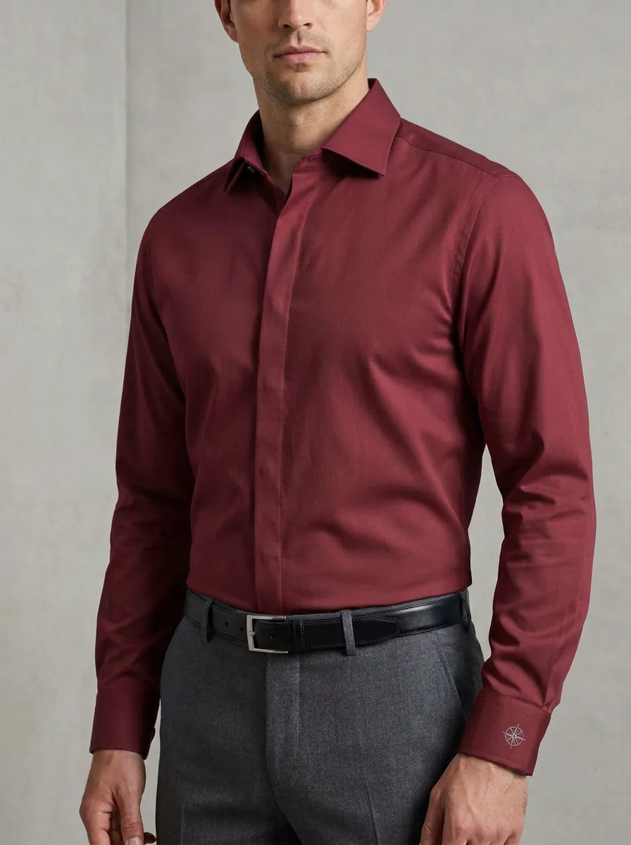 Men's Ridge Non-Iron Cotton Compass Embroidered Long Sleeve Shirt