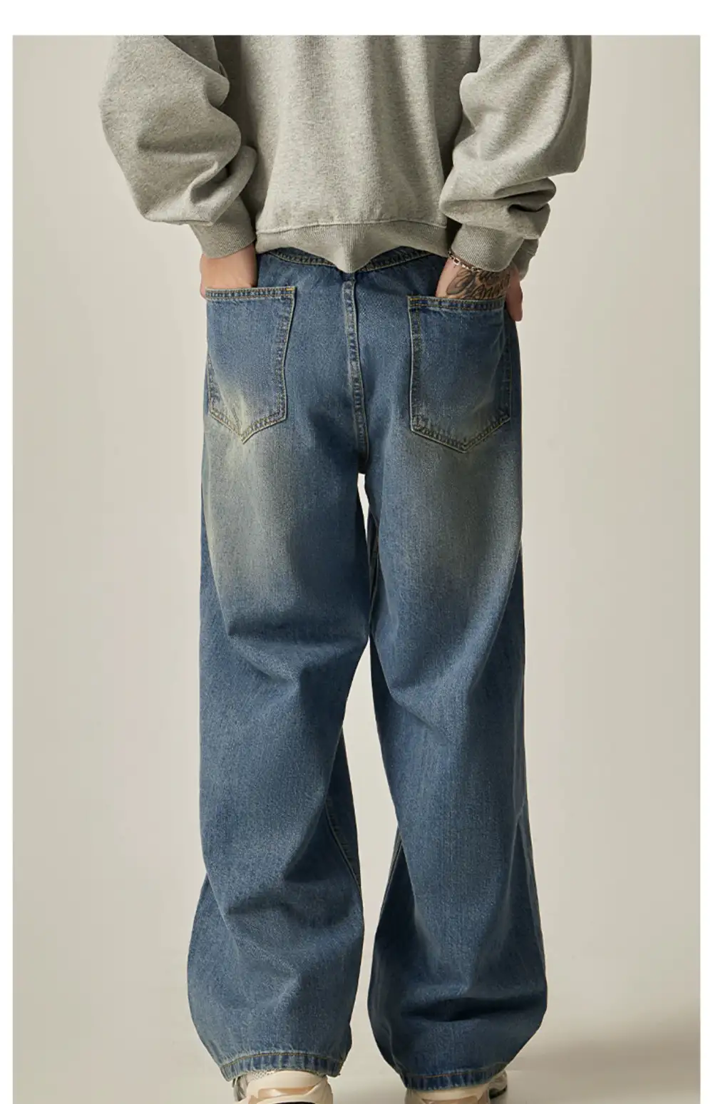 Ultra-Wide Faded Washed Jeans
