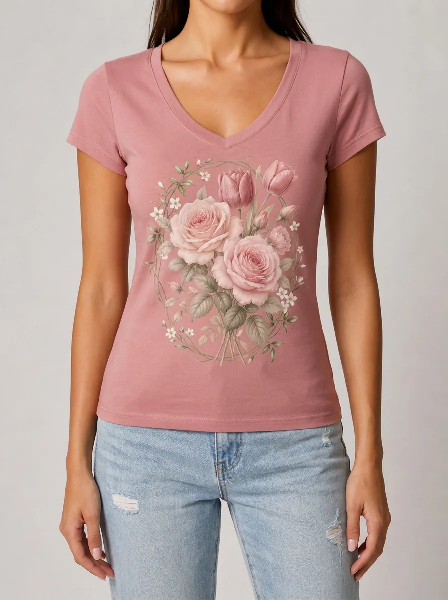 Women's Floral Graphic V-Neck T-Shirt