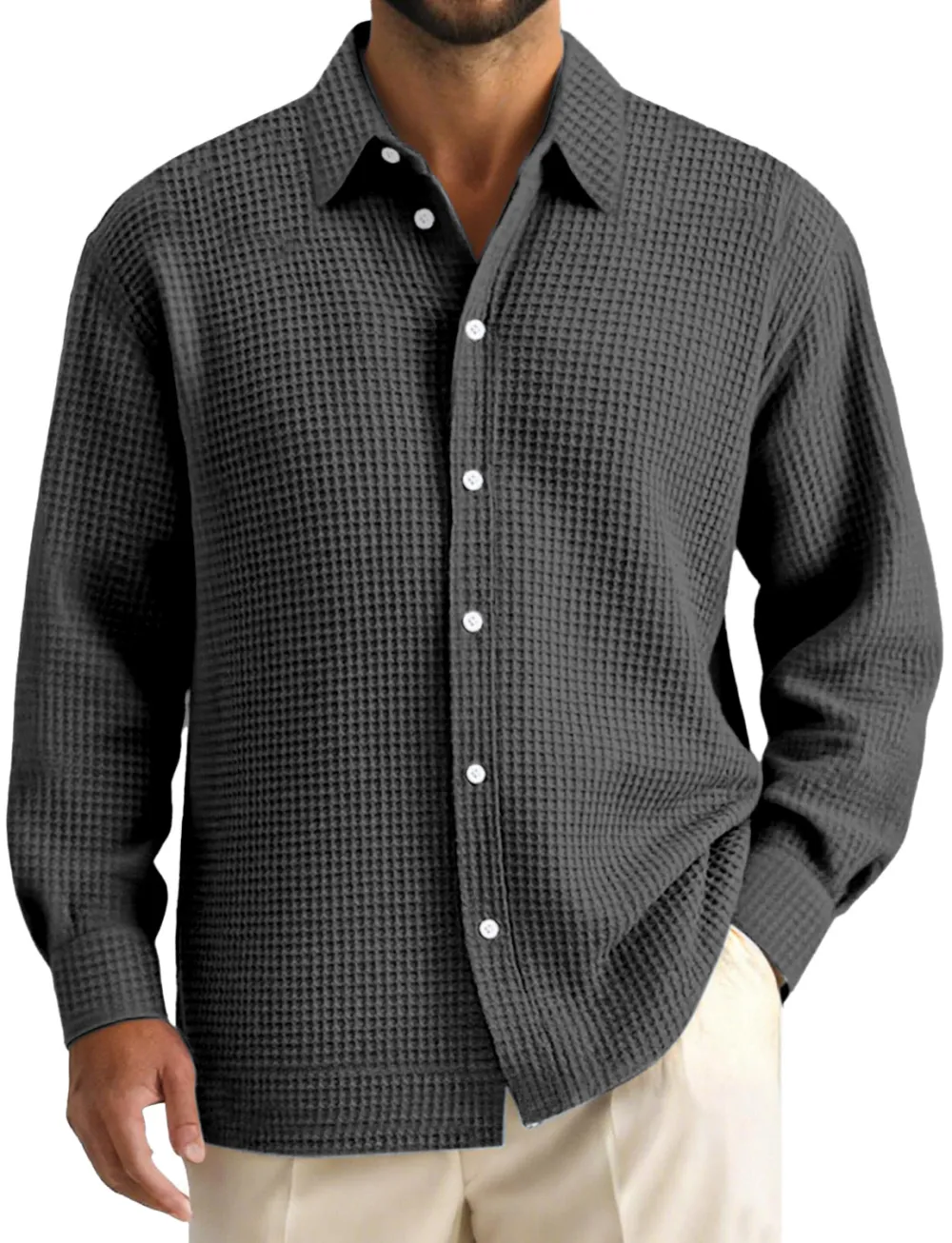 Everyday Textured Knit Open Collar Shirt