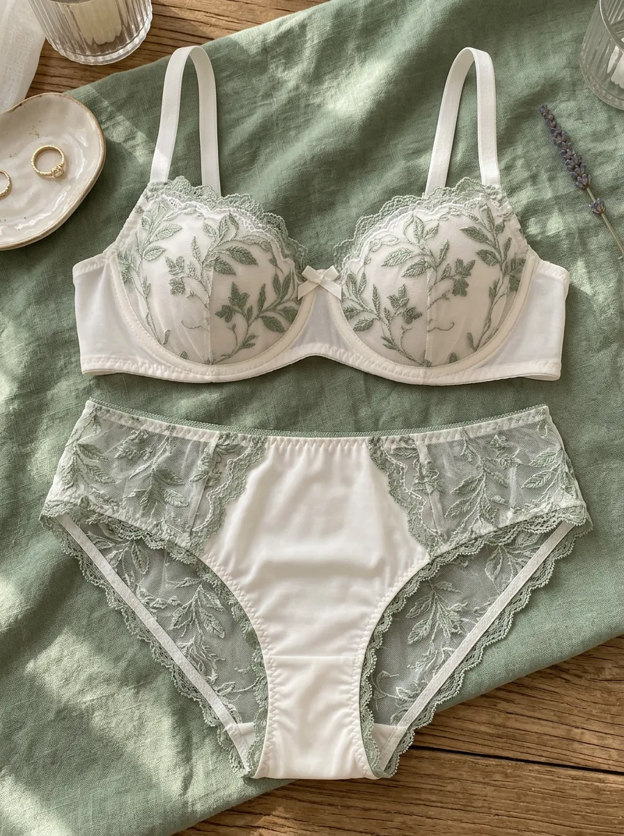 Women's Floral Embroidery Lace Floral Scalloped Lingerie Set