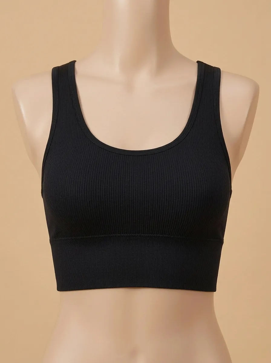 Women's Scoop-Neck Ribbed Athletic Crop Top