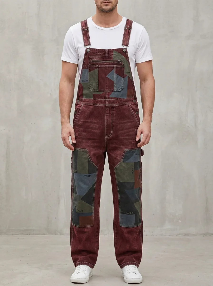Patchwork Denim Zip Bib Overalls