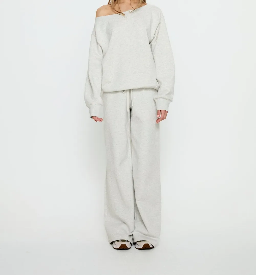 Heather Gray Off-Shoulder Ribbed Sweater