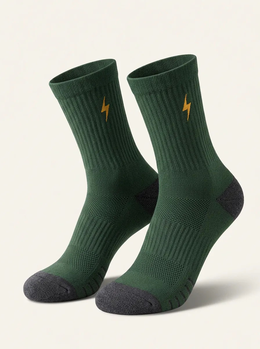 Crew Socks Featuring Lightning Bolt Embroidered Art