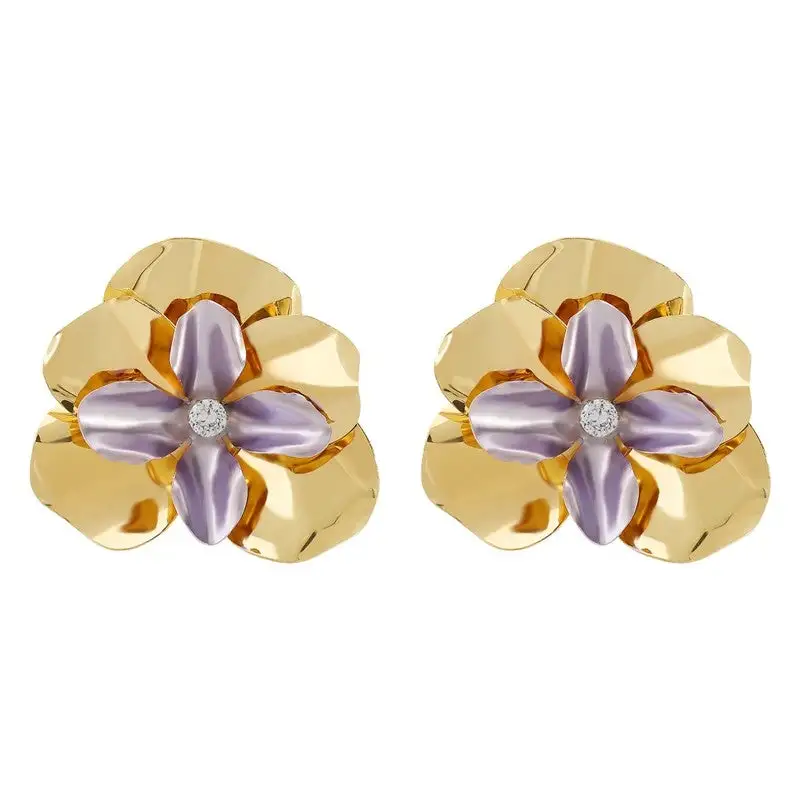 Vintage Floral Metal Statement Earrings