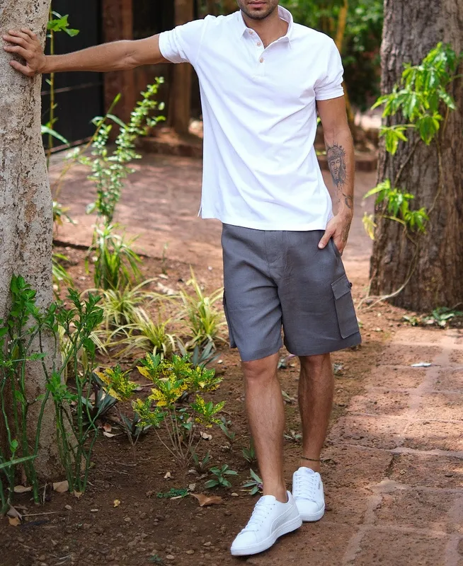 Slate Gray Linen Cargo Shorts