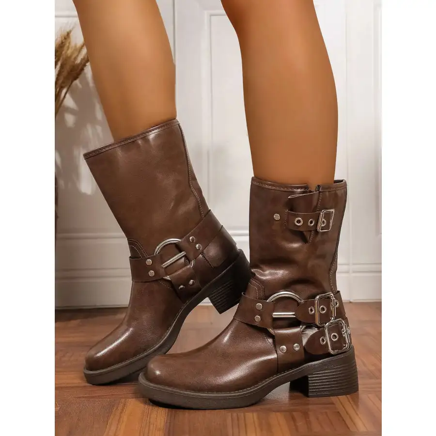 Round Toe Block Heels Boots