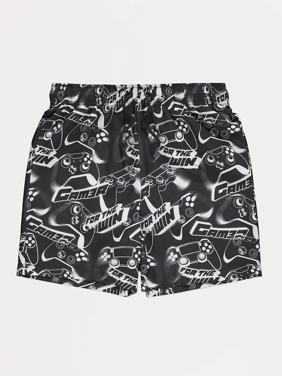 Black Gamer Swim Shorts