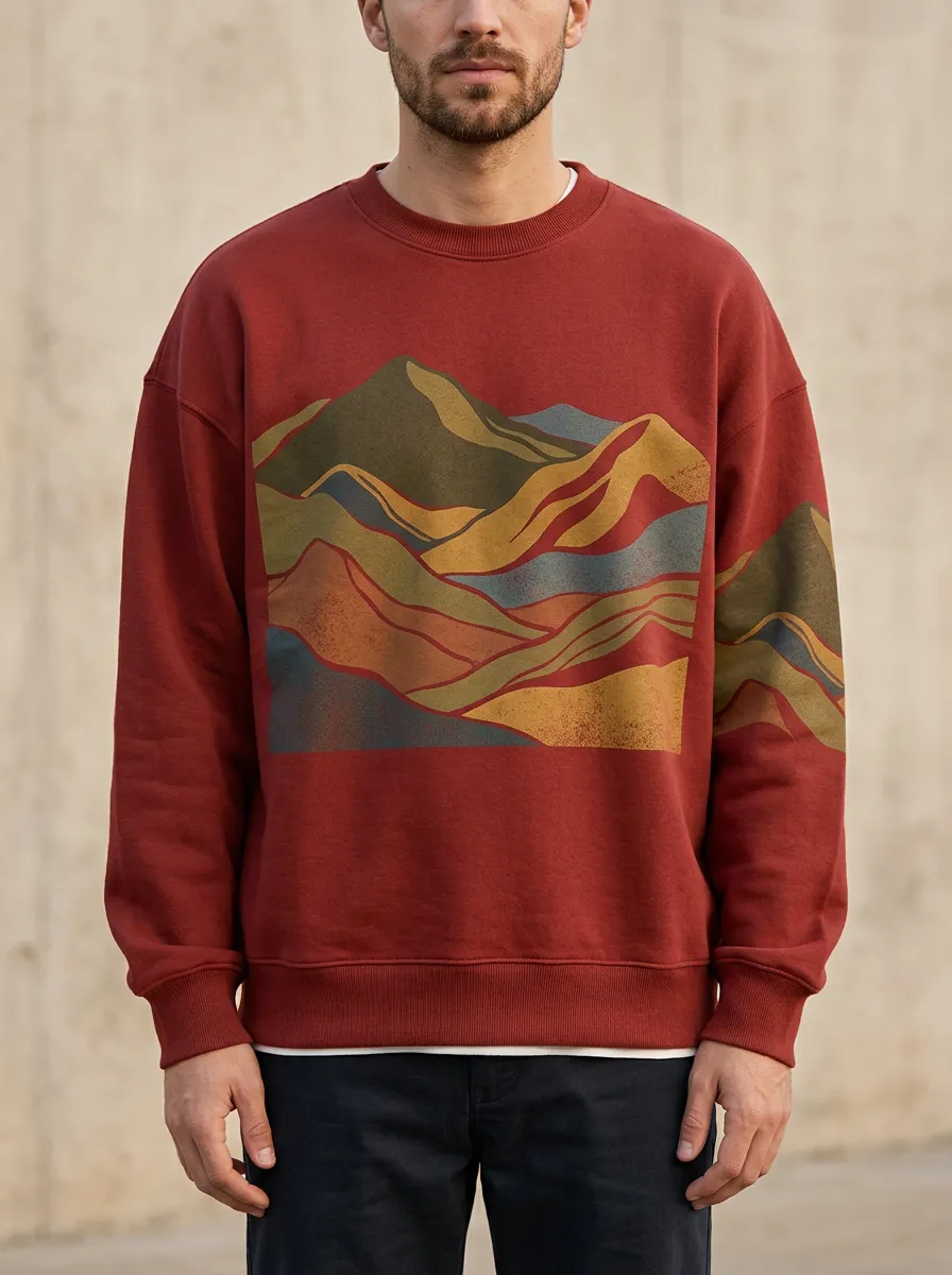 Men's Nature Lover Abstract Mountain Landscape Printed Sweatshirt