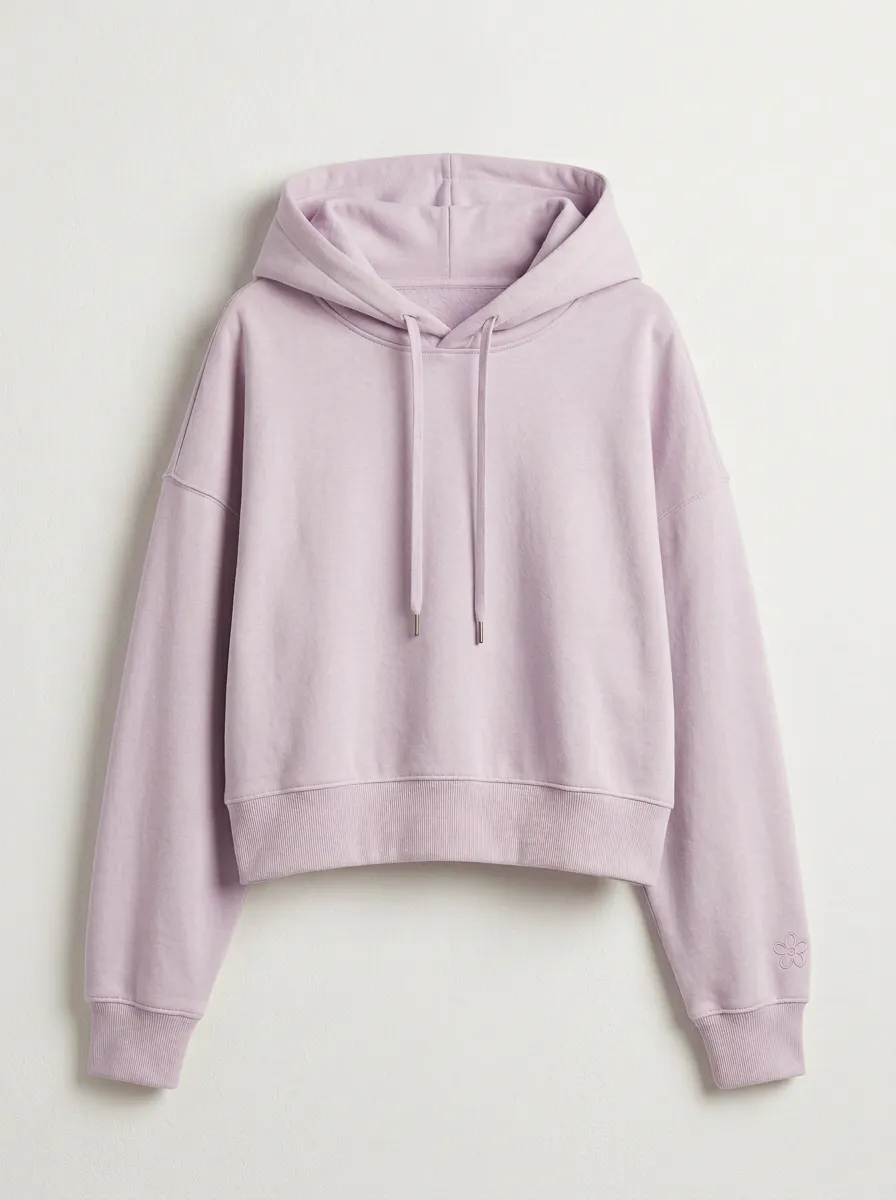Women's Minimalist Flower Embroidered Solid Beige Hoodie