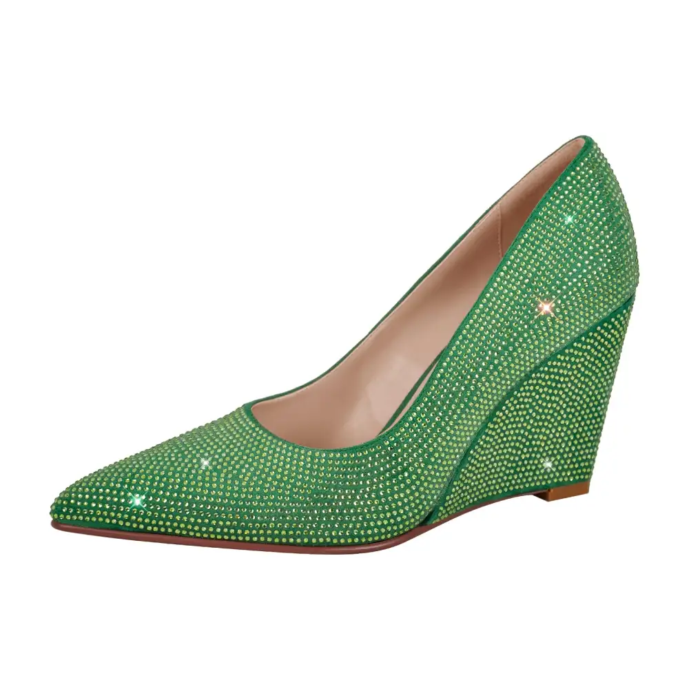 Rhinestone Pointed Toe Mid Heel Pumps