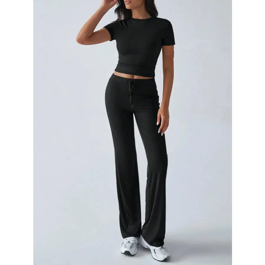 Everyday Round Neck Short Sleeve Top and Pants Set