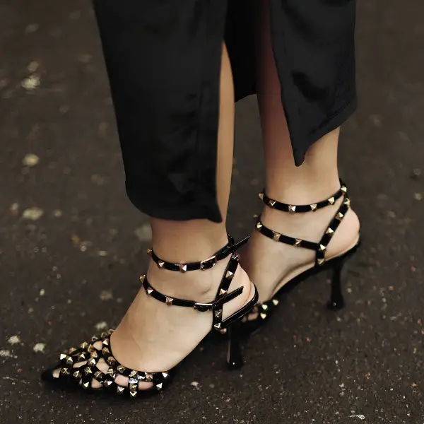 Rivet Pointed Toe Stiletto Ankle Strap Pumps