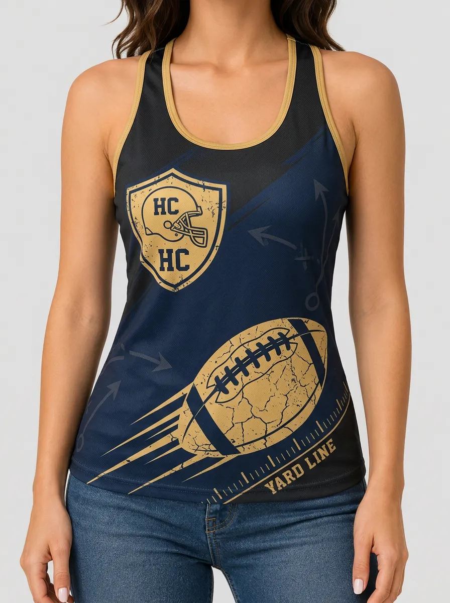 Women's American Football Fan Helmet Yard Line Printed Tank Top