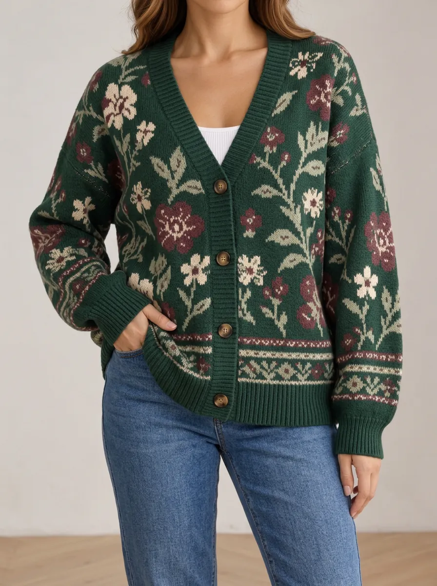 Layering Style Button Front Ribbed Knit Women's Casual Knit Cardigan