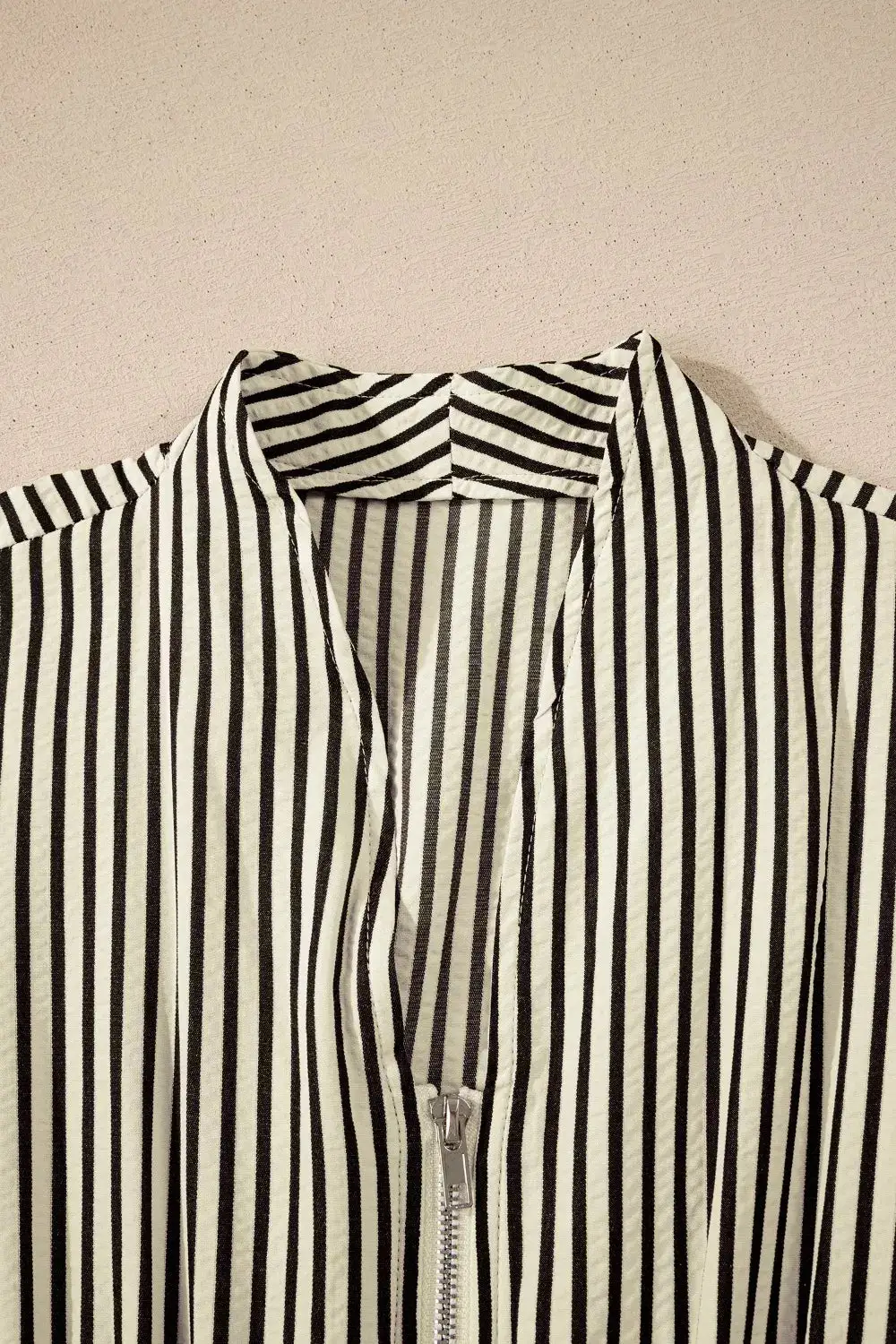 Striped V Neck Zip Front Midi Dress