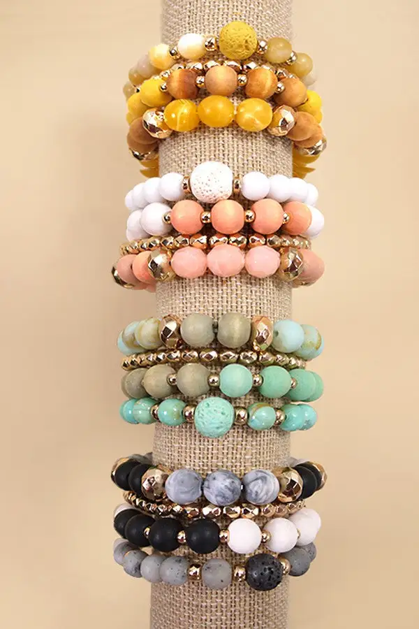 Wood And Glass Stretch Bracelet Set
