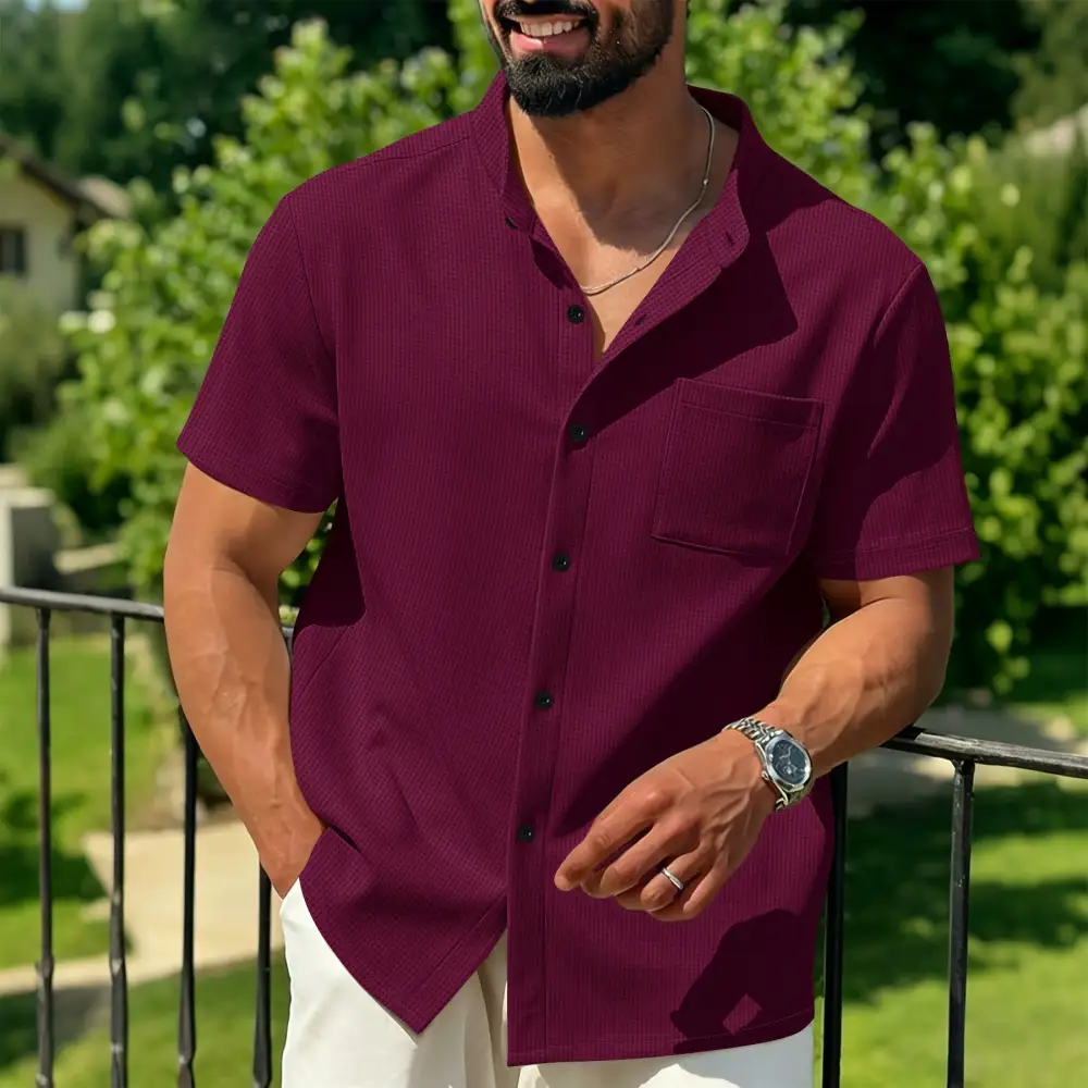 Textured Waffle Short Sleeve Shirt