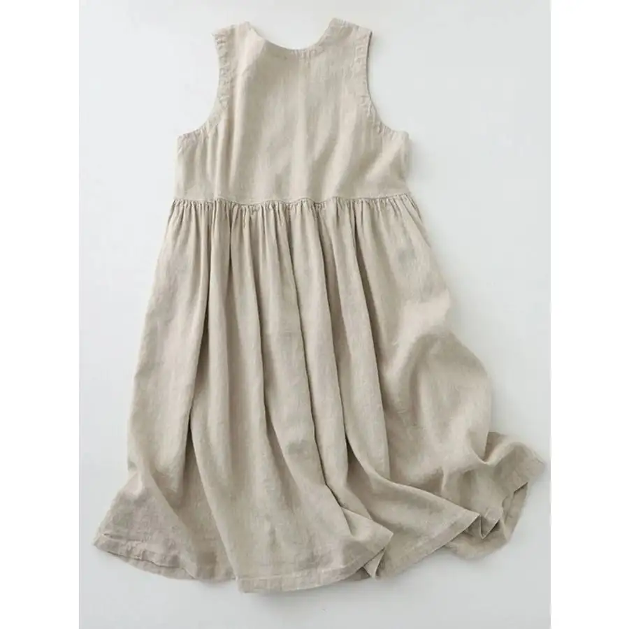 V-Neck Button Detail Sleeveless Midi Dress