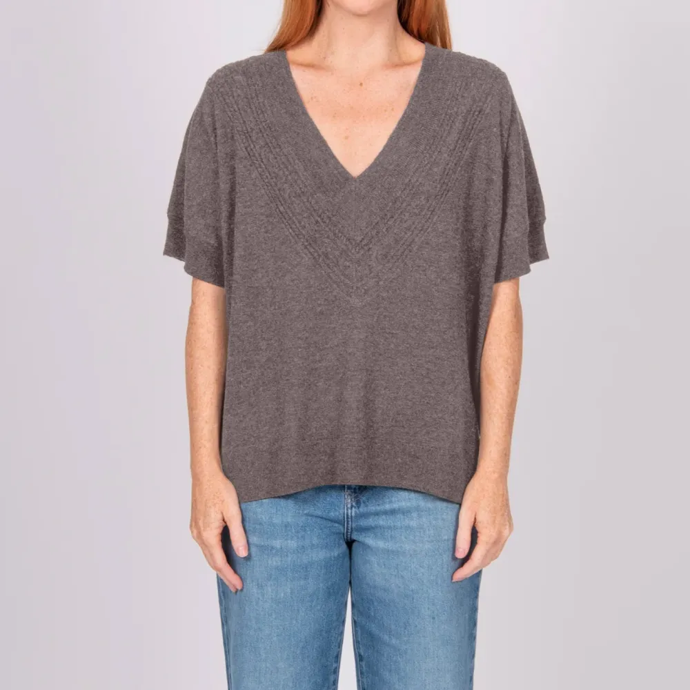 Cable Trim V Neck T-Shirt