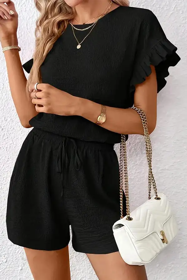 Sleeve Round Neck Casual Two Piece Set