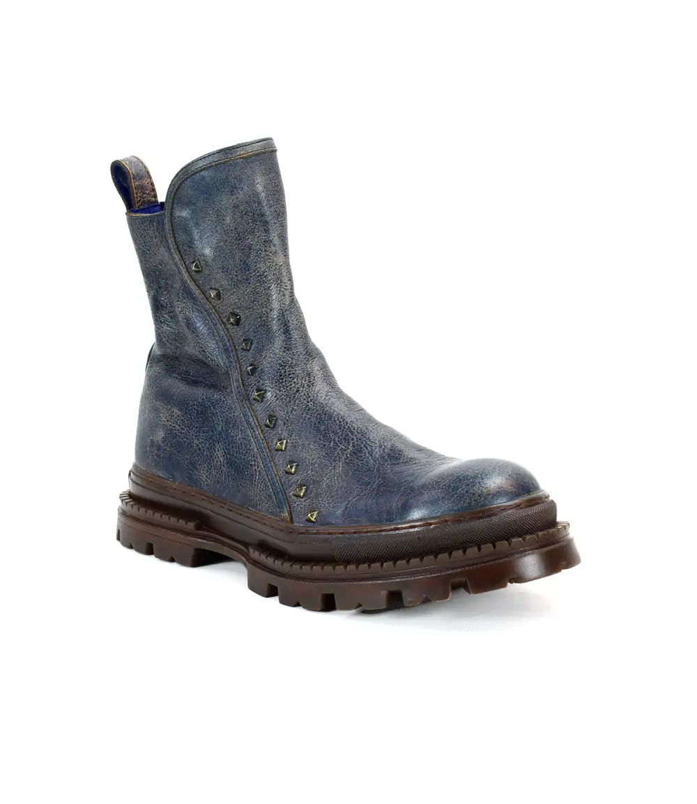 Lug Sole Side Zip Studded Leather Knee High Boots