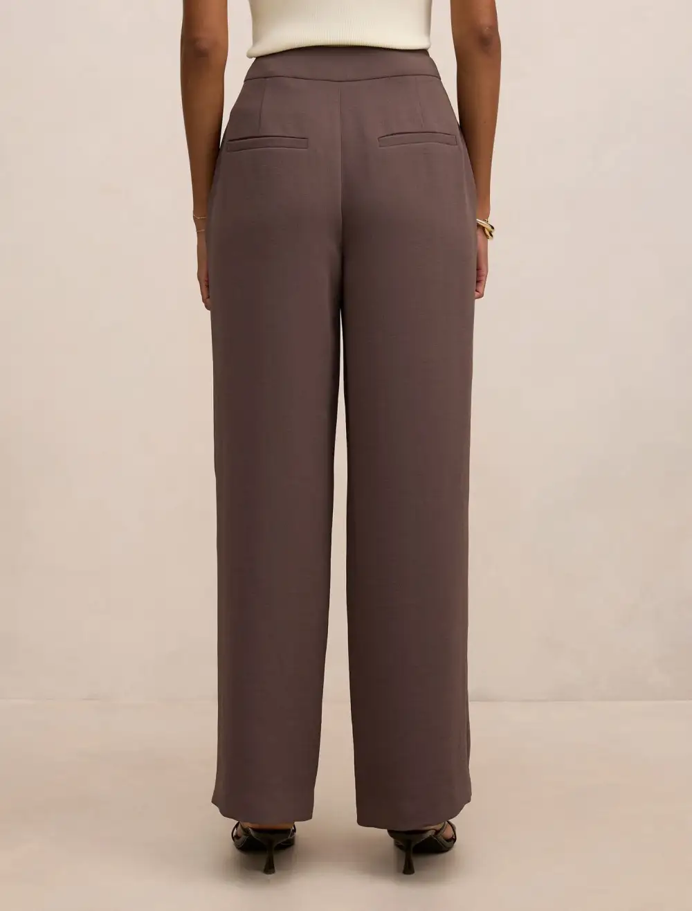 Dark Taupe Petite Tailored Straight Leg Pants
