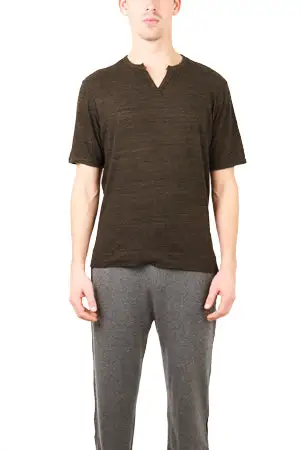 V-Neck Cotton Slit-Neck T-Shirt
