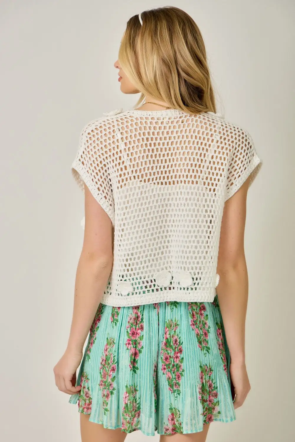 Open Front Crochet Floral Detail Cardigan