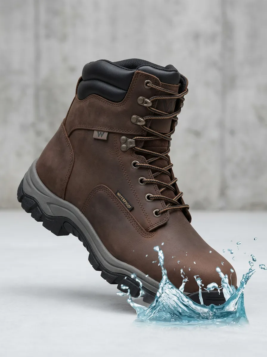 Men's Brown Leather Waterproof Outdoor Work Boots