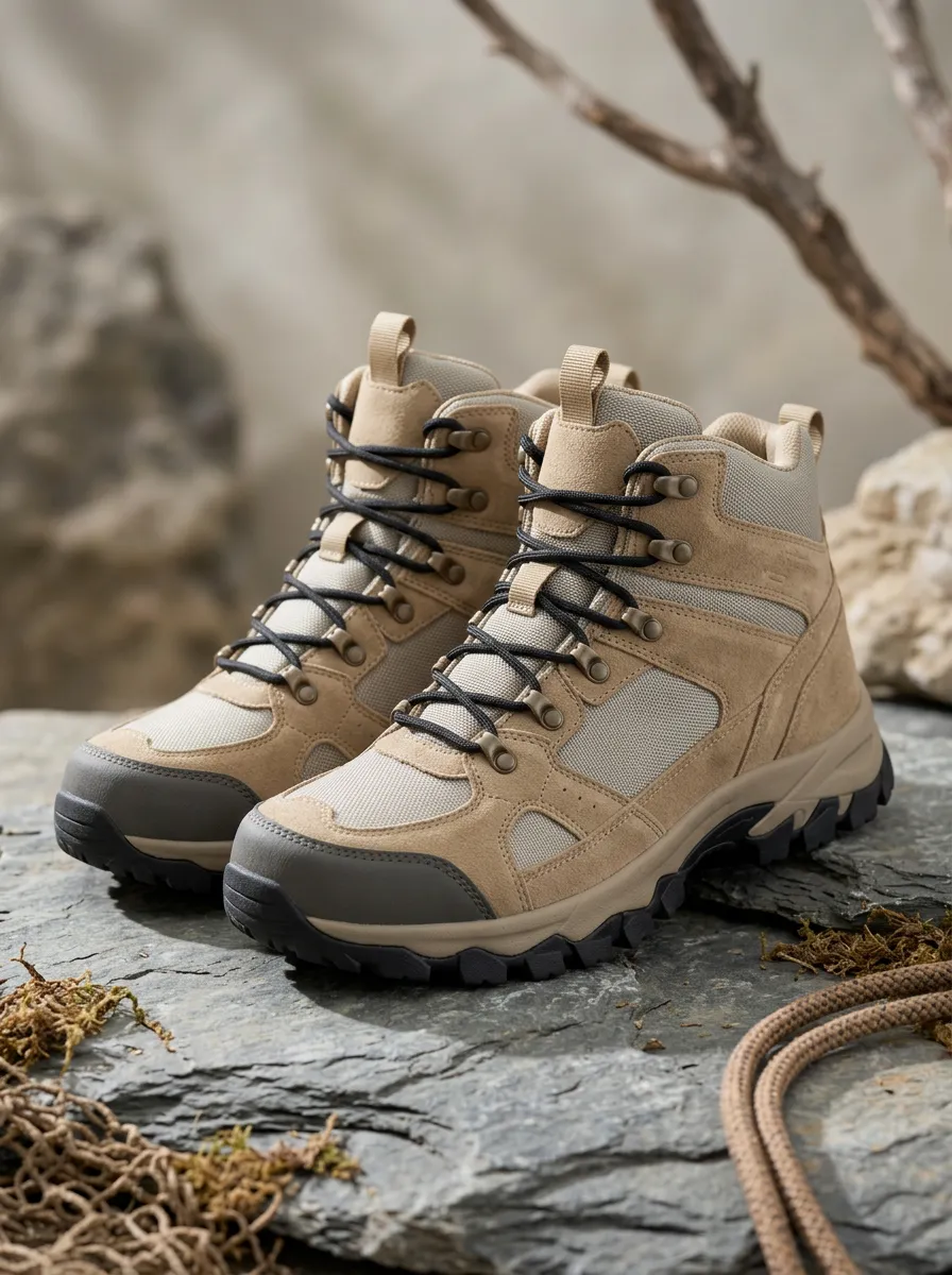 Unisex Vintage Outdoor Hiking Suede Mesh Printed Boots