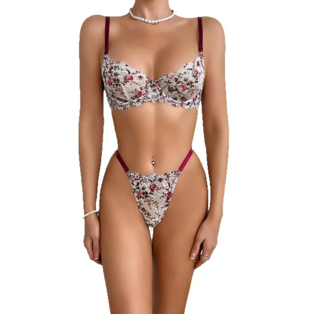 Floral Lace Printed Mesh Lingerie Set