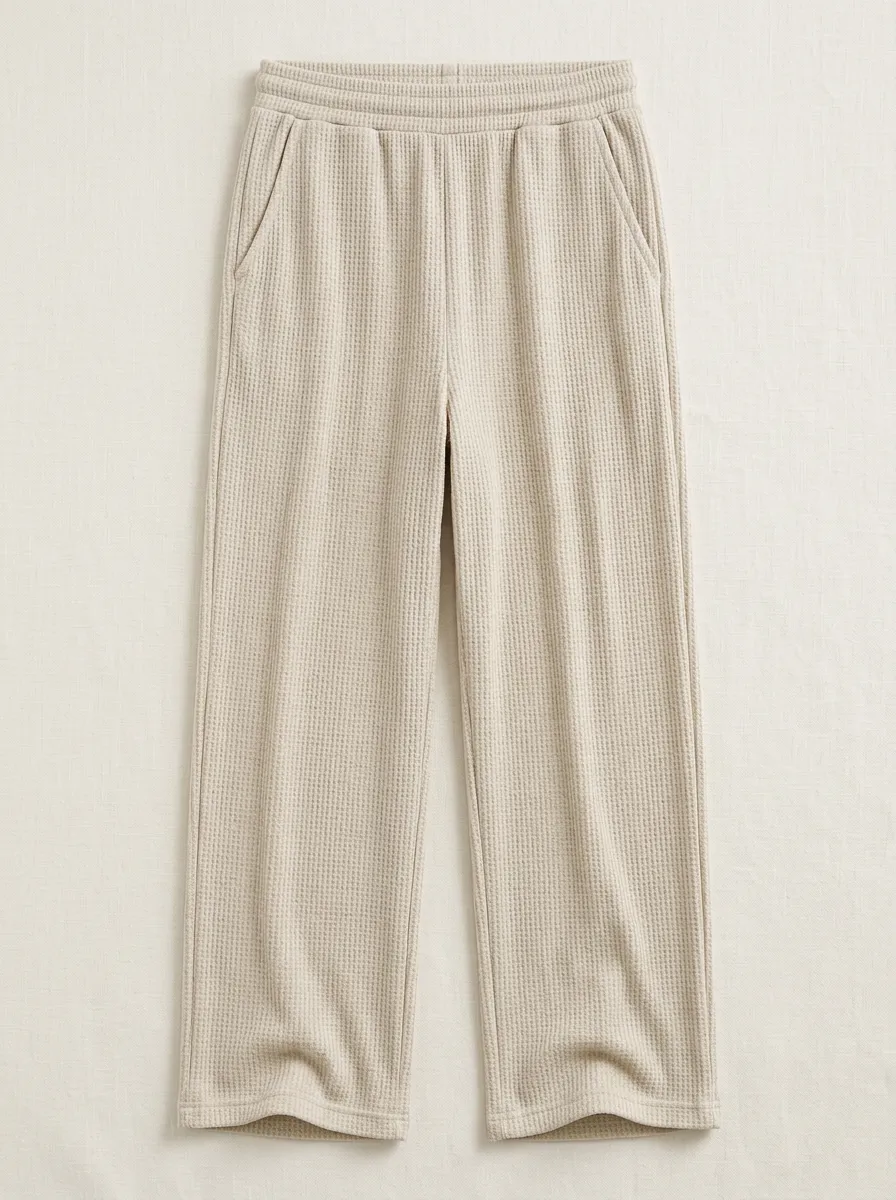 Unisex Casual Lounge Waffle Knit Beige Jogger Pants