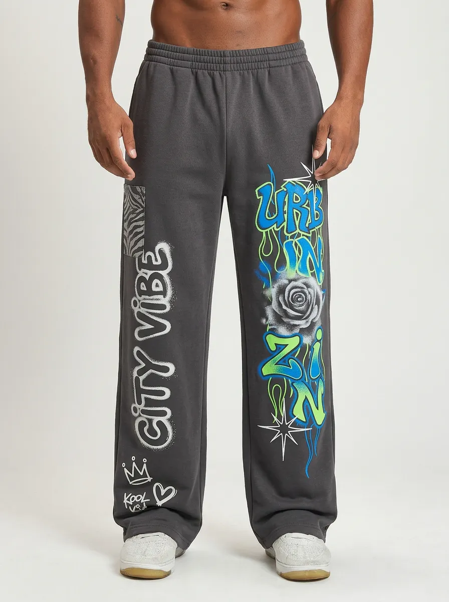 Unisex Streetwear Graffiti Rose Sweatpants