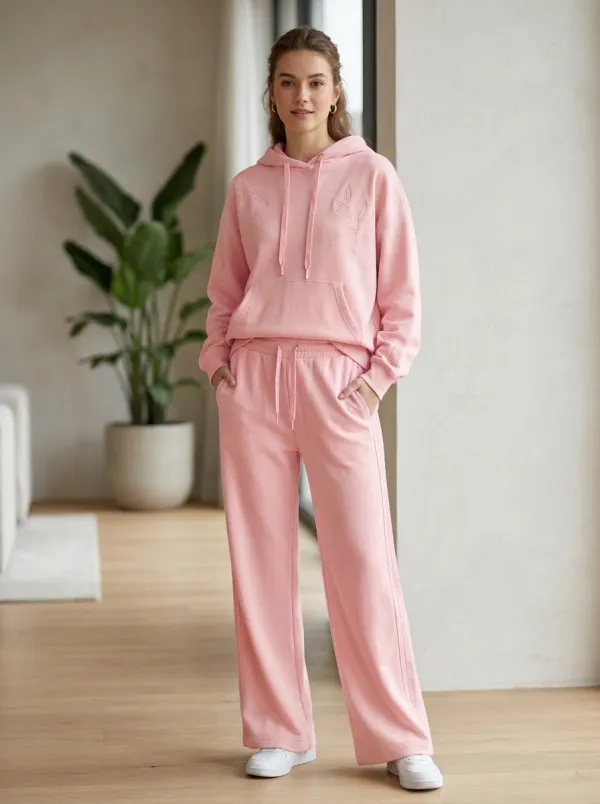 Women's Minimalist Botanical Leaf Embroidered Printed Hoodie Sweatpants Set