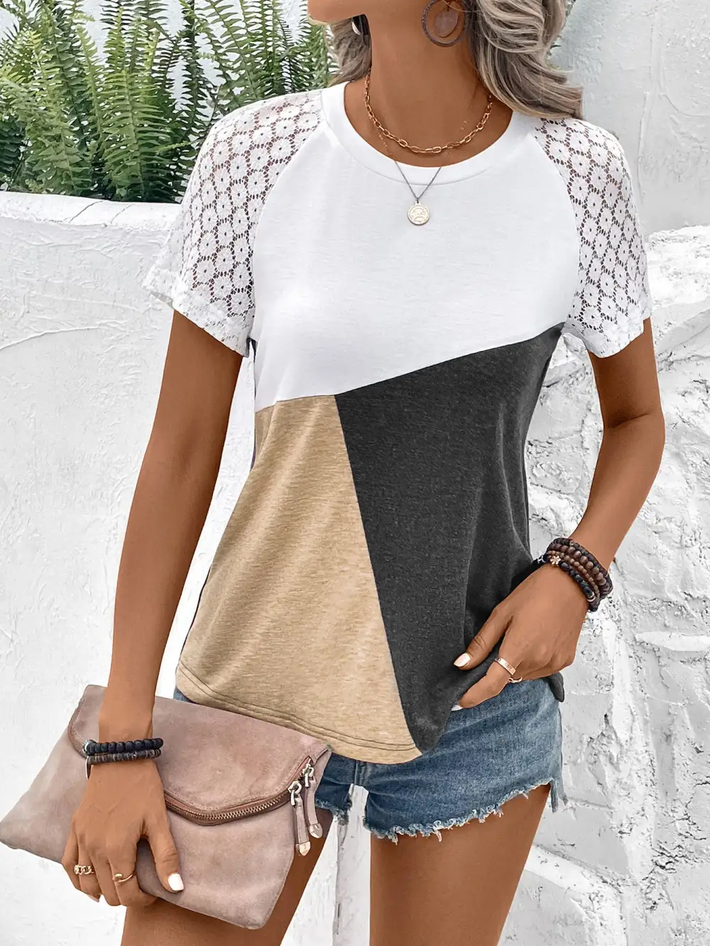 Color Block Raglan Sleeve Round Neck T-Shirt