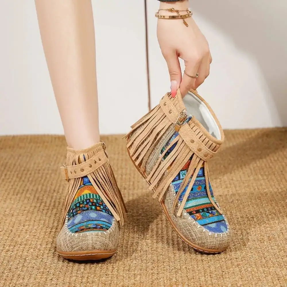Fringe Side-Zip Ankle Boots