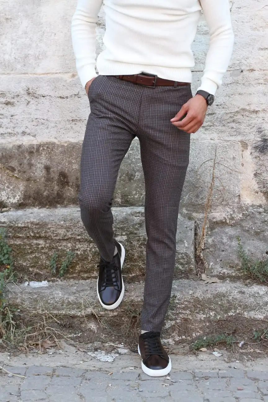 Refined Sleek Slim Fit Plaid Tailored Trousers