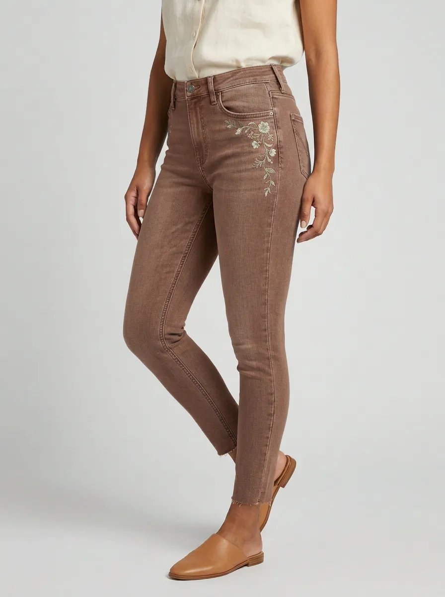 Women's Floral Embroidery High-Rise Printed Slim Jeans