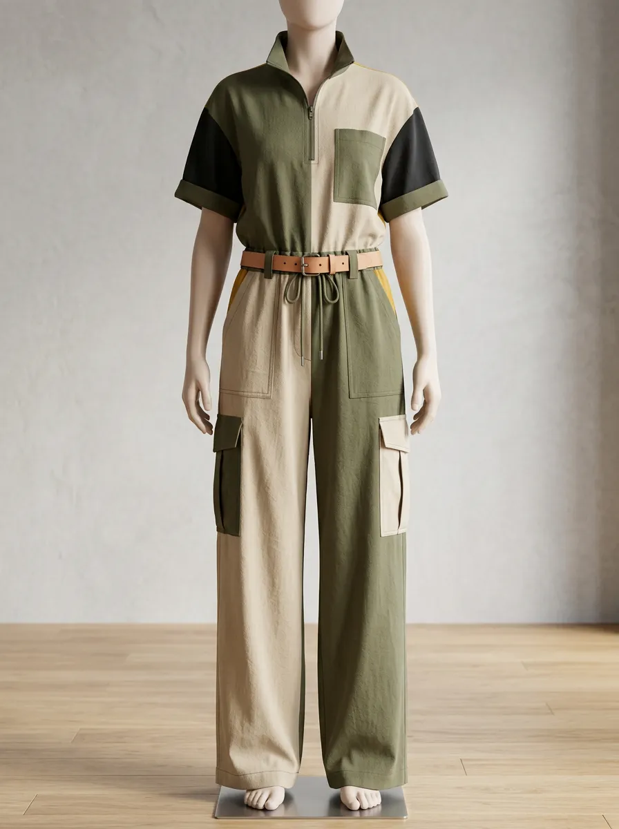 Women's Casual Utility Cargo Jumpsuit