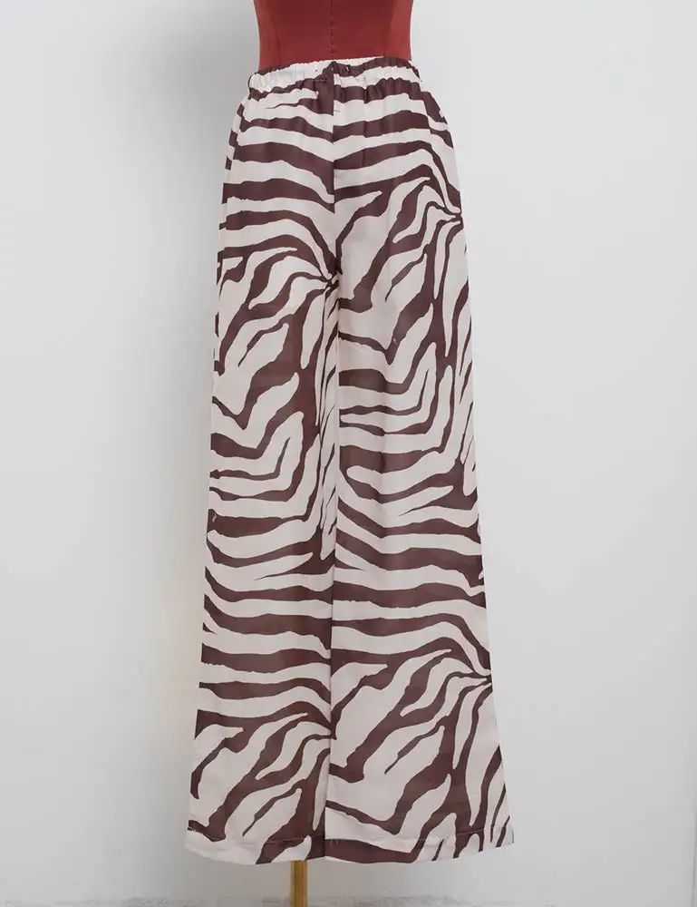 Zebra Print Elastic Waist Wide Leg Pants