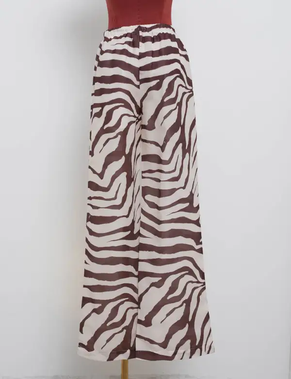 Zebra Print Elastic Waist Wide Leg Pants