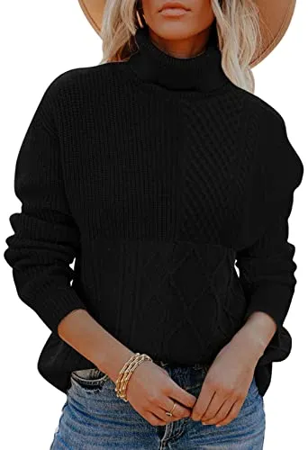 Women's Cable Knit Turtleneck Pullover Sweater
