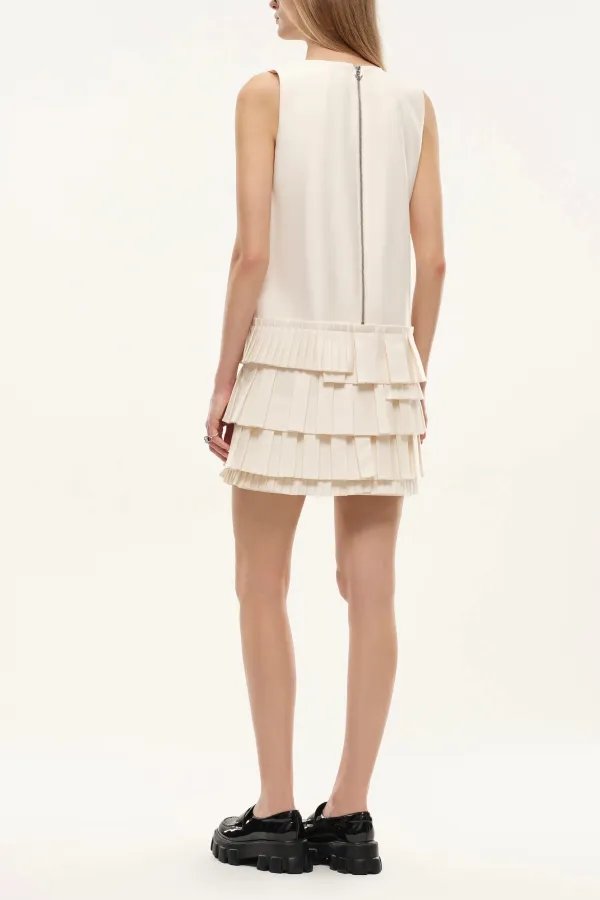 Asymmetric Pleated Layered Mini Dress