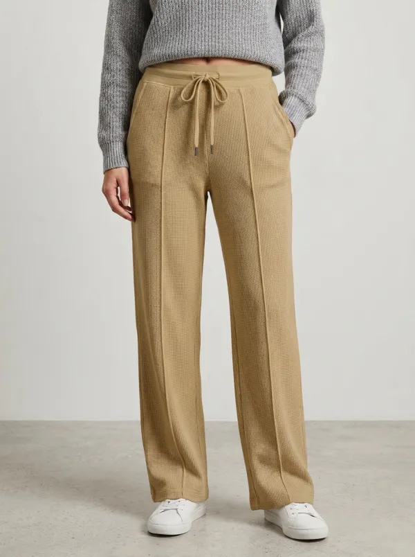 Women's Casual Waffle Knit Drawstring Wide Leg Pants